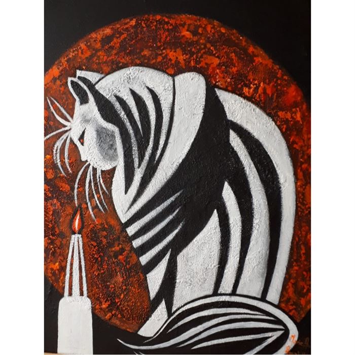 Plume le chat - Toile acrylique 61x50 par Marie-Ange Amatulli