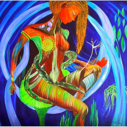 Jeune fille aux cheveux blé d'or - Toile acrylique 60x60 par Marie-Ange Amatulli