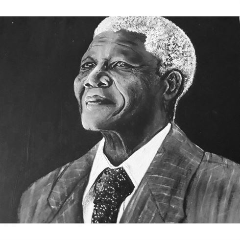 Nelson Mandela - Huile sur toile 38x46 par Marie-Ange Amatulli