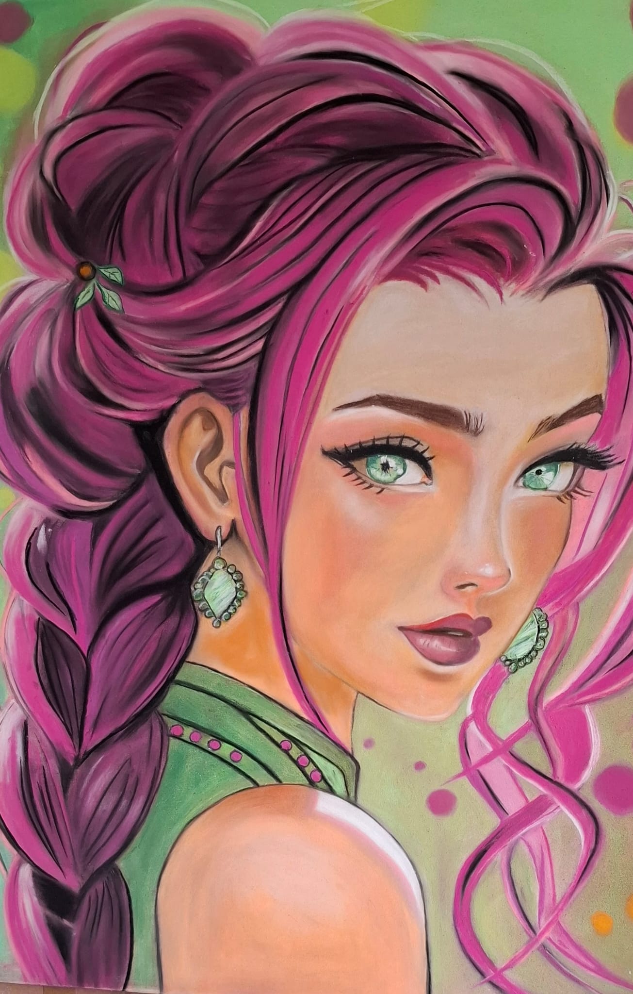 Jeune fille aux cheveux framboise - Pastel sec 53x69 par Marie-Ange Amatulli