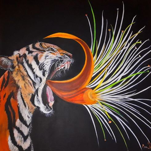 Tigre végétal - Toile acrylique 60x60 par Marie-Ange Amatulli